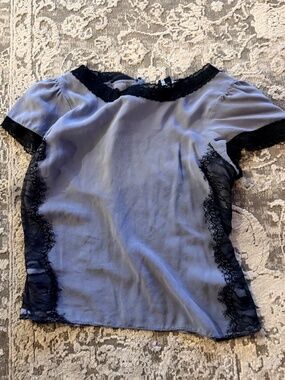 Vintage Periwinkle Tee with Black Lace